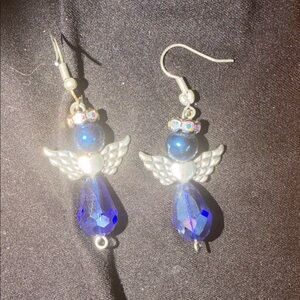 Chic Silver and Blue Angel Earrings